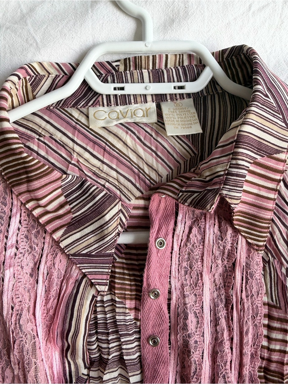 Women's Pink Patterned Ruffle Tie-Front Blouse - Picture 2 of 4